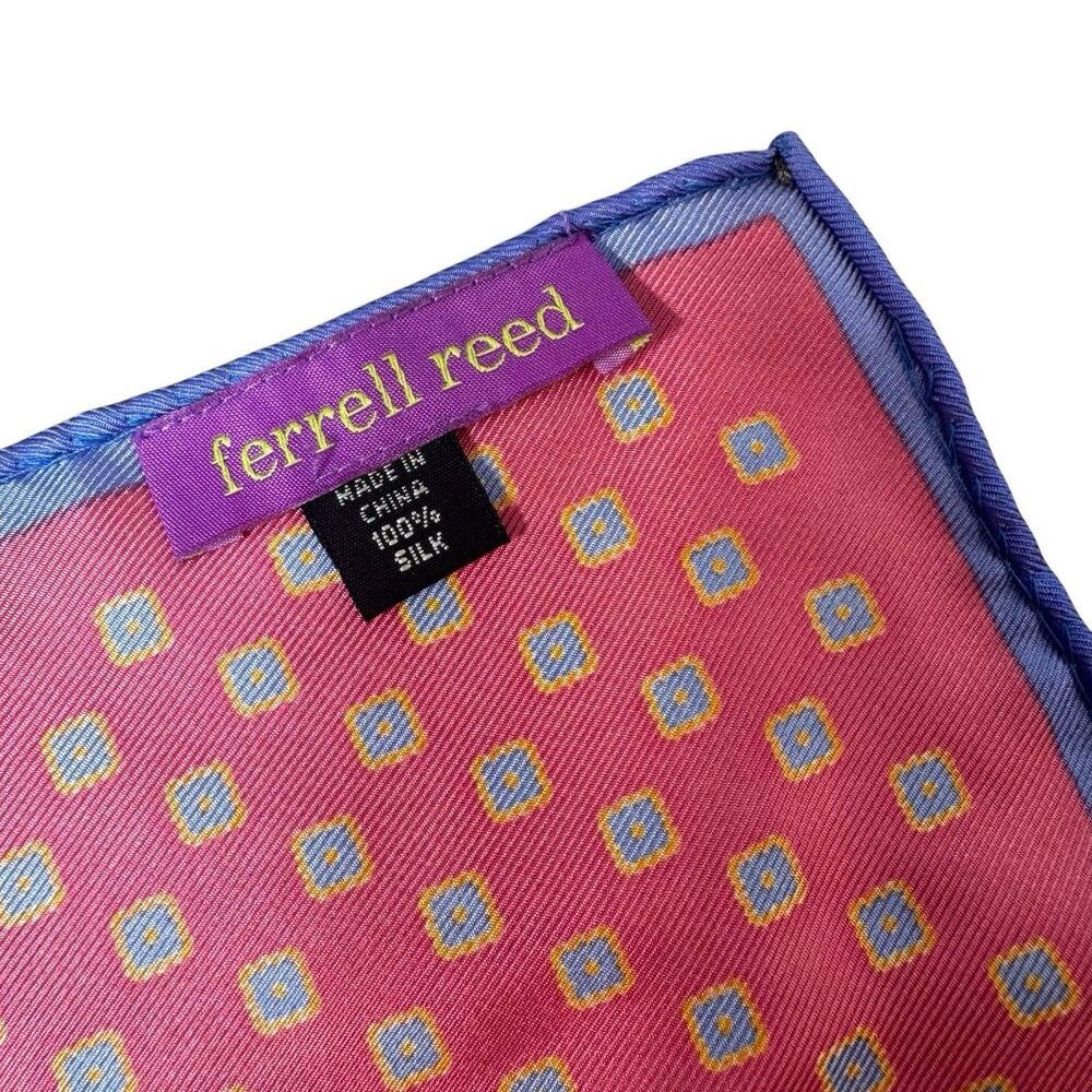 Vintage Ferrell Reed Mens Pocket Square Handkerchief Silk Scarf Pink Blue 13x13 - Picture 5 of 5